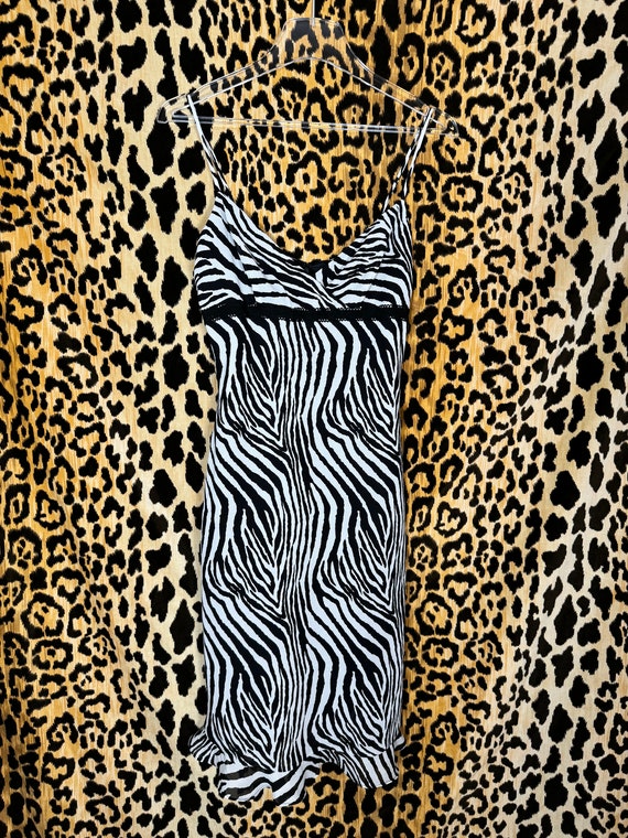 EXPRESS 90s/Y2K Zebra Print Slip Dress Ruffle Hem