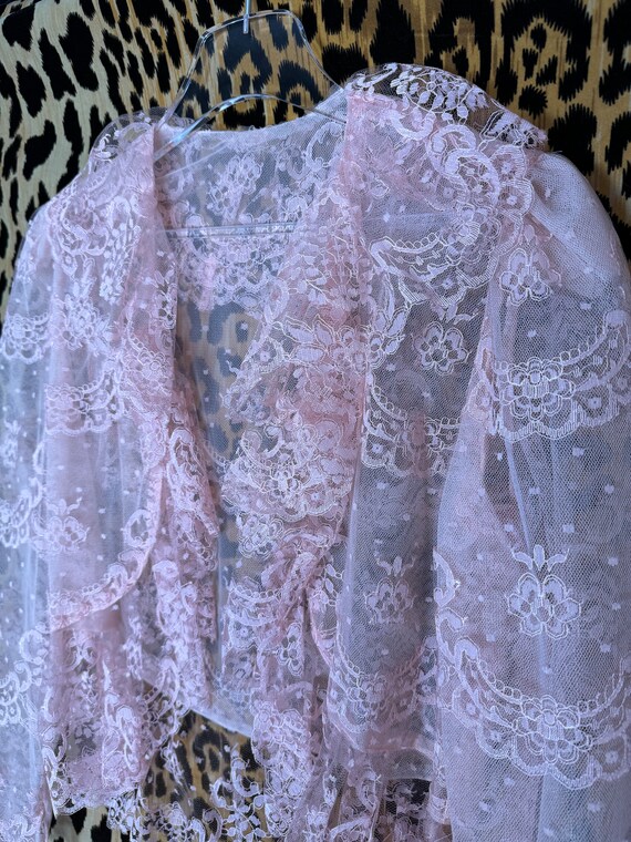 Vintage 80s Pastel Pink Lace Tiered Ruffled Boler… - image 2