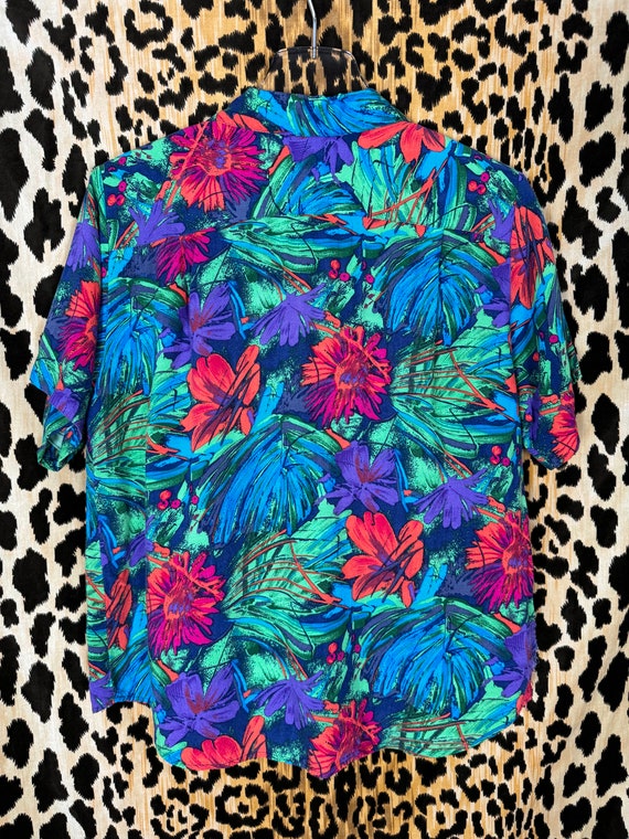 Vintage 80s Tess Vibrant Tropical Abstract Rayon … - image 4