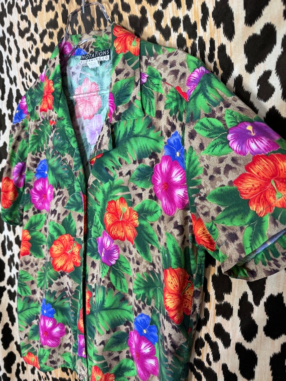 Vintage 90s Notations Leopard and Floral Tropical… - image 4