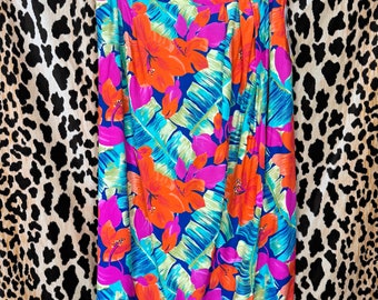 Vintage 90s Maggie McNaughton Vibrant Tropical Hibiscus Faux Wrap Skirt NWT