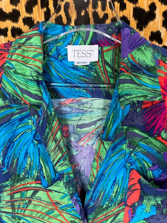 Vintage 80s Tess Vibrant Tropical Abstract Rayon … - image 2