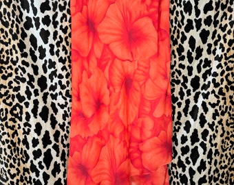 Vintage 90s Donna Ricco Orange Large Hibiscus Floral Print Slip Skirt