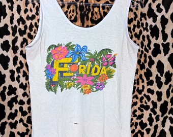 Vintage 60s/70s Florida Graphic Floral Tropical Tank Top