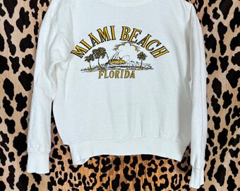 Vintage 60s Miami Beach Destroyed White Graphic Sweatshirt