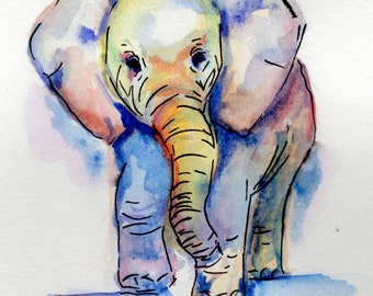 Baby Elephant Watercolor Print for Nursery