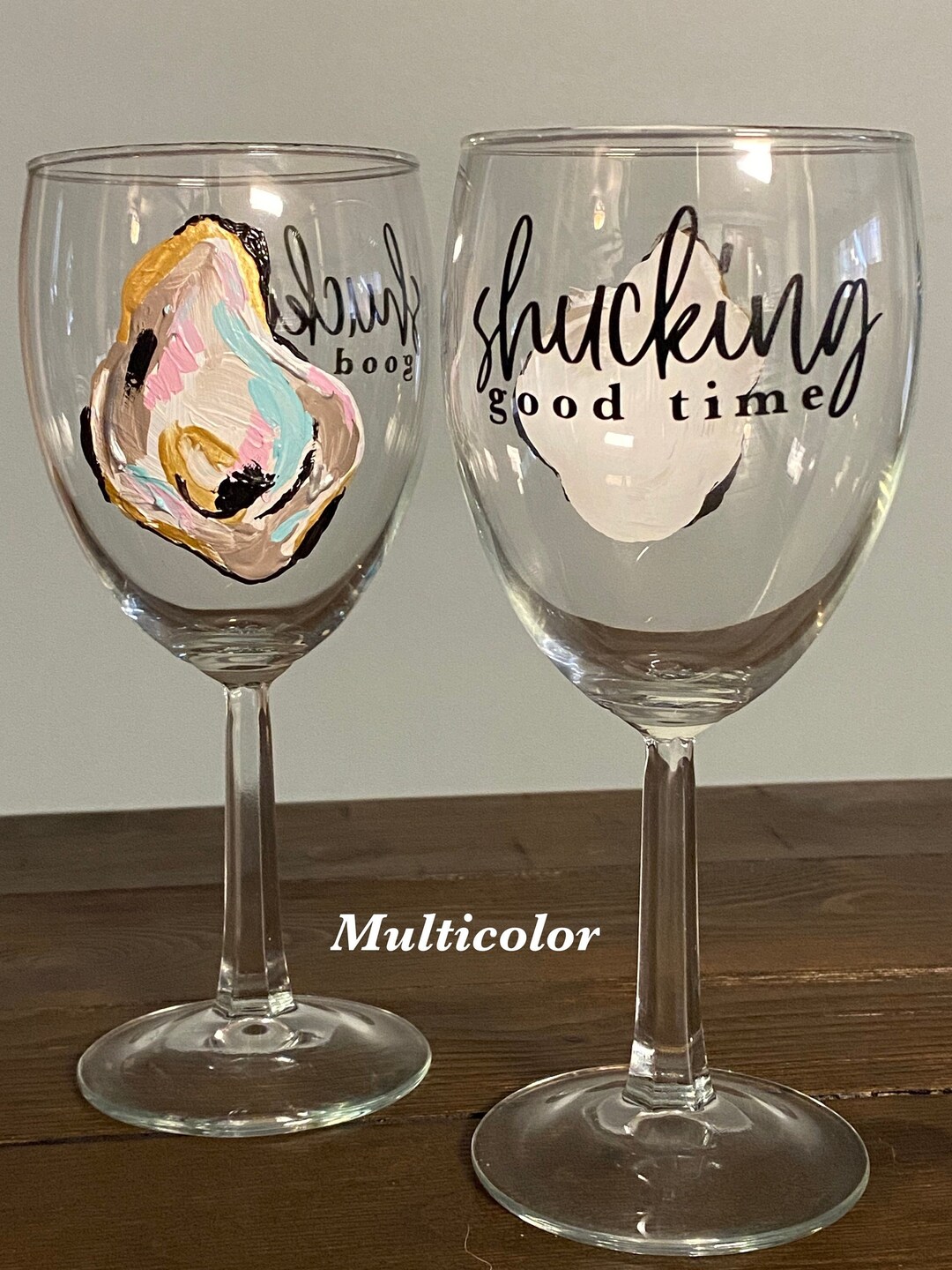 Handpainted Oyster Wine Glasses Etsy