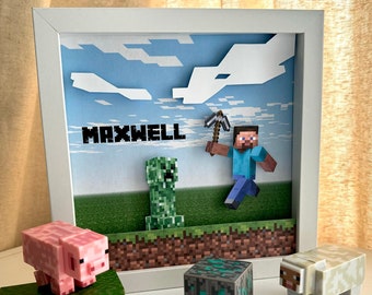 Minecraft personalized wall art, Minecraft shadowbox, Minecraft gift