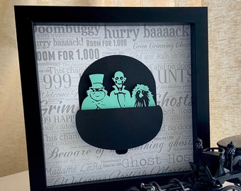 Haunted Mansion sign, doombuggy, 999 happy haunts, 3D Disney, ghost host, grim ginning ghosts, madame leota, hitchhiking ghosts