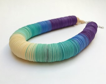 Paper necklace, Paper jewelry, Ombre necklace, Upcycled, Evening skies, bold statement necklace, blue purple, Unique jewelry