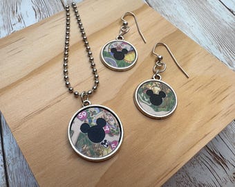 Disney jewelry, Paper necklace, Disney Park map, Disney wedding, upcycled jewelry, bridesmaid gift, first anniversary gift, FE gift