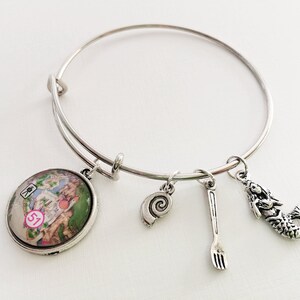 Disney charm bracelet, Disney Park map, Ariel, Little Mermaid bracelet, upcycled jewelry, bridesmaid gift, first anniversary gift, FE gift