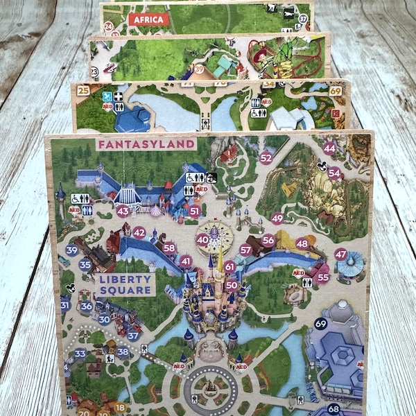 Disney Map wood sign Magic Kingdom Animal Kingdom Universal Studios Typhoon Lagoon EPCOT Hollywood Studios Islands Adventure Blizzard Beach