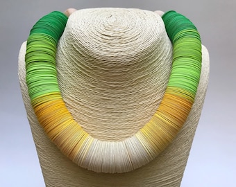 Paper necklace, Paper jewelry, Ombre necklace, Upcycled, Daisy, yellow necklace, bold statement necklace, yellow and green, Unique jewelry