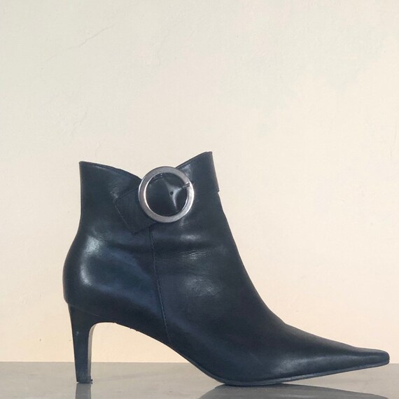 pointed black ankle boots