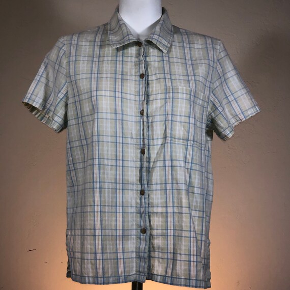 Vintage short sleeve pastel plaid cotton shirt blo