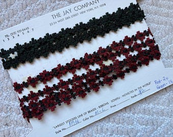 Vintage Rococo Ribbon Floral Trim - Two Color Styles - Green/Black & Red/Black - Destash Lot