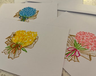 Hand Drawn Floral Notecards: Watercolor Bouquet Set