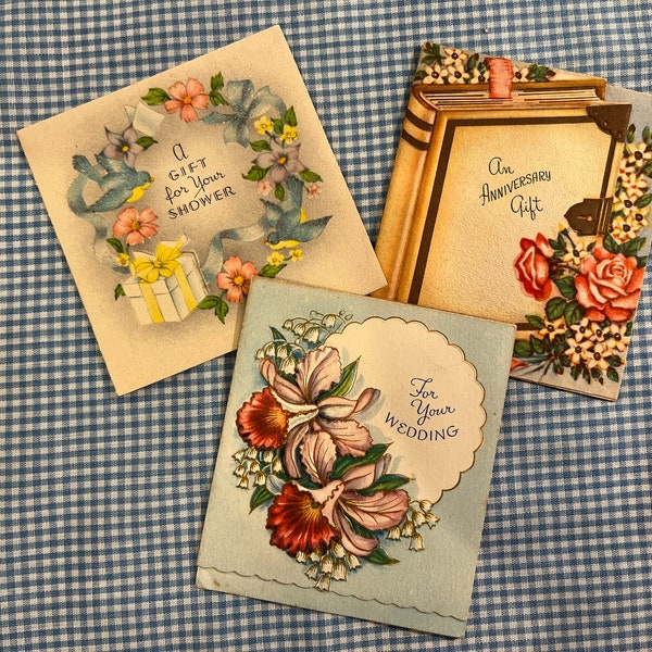 Set of 3 Vintage Shower/Wedding/Anniversary Cards - 1950s - 1960s - NOS - Not Used (Set D)