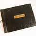 Vintage BLANK SCRAP BOOK Unused Faux Leather Black Cover Photo Paper Pages Embossed Gold Printing on Front