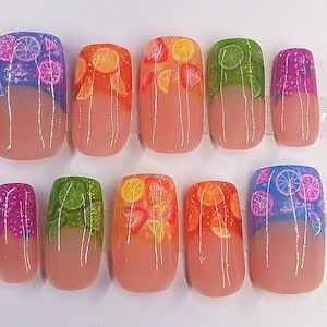 Fruity Press on Nails, Fruit Nails, Fake Nails, Summer Nails