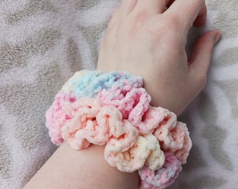 Crochet Rainbow Scrunchie, Hair Tie, set of two