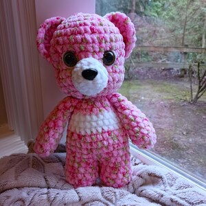 Pink Floral Teddy Bear, Crochet Teddy Bear