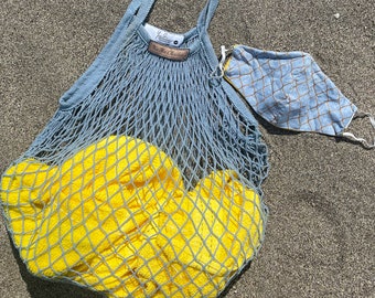 Sky Blue Net Bag - French Market Bag - Beach Bag - Produce Bag - Tote Bag -Reusable Grocery Bag - Shopping Bag - Artisanal Bag - Mesh Bag