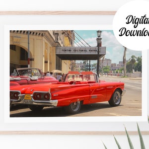 Vintage Cadillac Print Red -Havana Cuba Print- Car Poster Print- Vintage Decor - Havana Wall Art - Photographer Gift- Art Print