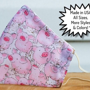 Piglet Pink Pig Face Mask - Farm Animal Mask - Animal Lover Mask - Trendy Face Mask - Pig Face Mask Adult - Linen Face Mask - Made in USA