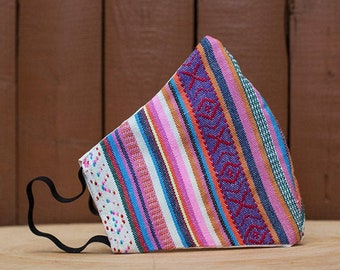 Pink Artisanal Face Mask - Ethnic Mask - Mexican Mask - Serape Face Mask - Artisanal Mask - Linen Face Mask - Peru Mask - Embroidered Mask
