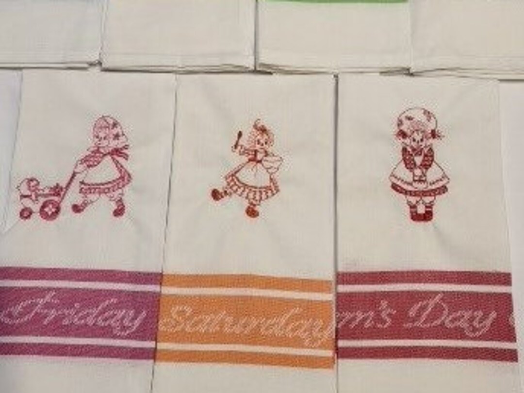 Embroidered Tea Towels Days of the Week Etsy
