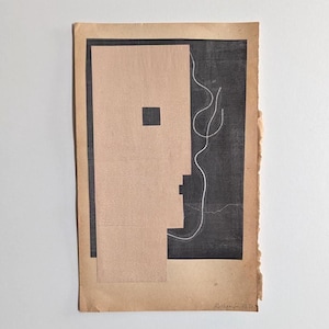Collage di carta originale / Profilo / monotipo su pagina di libro d'epoca