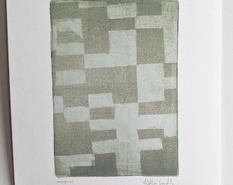 Original Art | Hand-Printed Monotype | Blocks in Sage | Wall Art on Paper