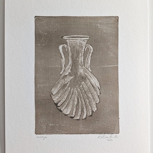 Original Art | Shell Amphora |   Monotype print on paper | Unframed
