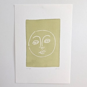 Originale / Luna verde / Stampa monotipo su carta / Senza cornice