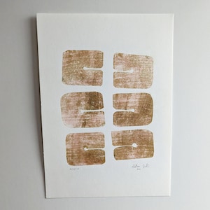 Stampa artistica originale / Forme retrò / Monotipo astratto con acquerello su carta
