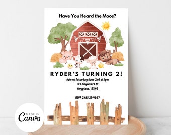 Kids birthday invitation, cute birthday invitation, farm themed party invite