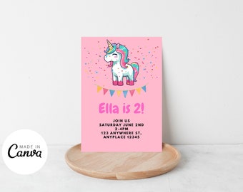 Unicorn Birthday Invitation, Girls birthday invitation, Girls Birthday Card, Unicorn Party Supplies
