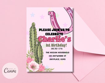 girls birthday invite, cowgirl birthday party, custom birthday invite