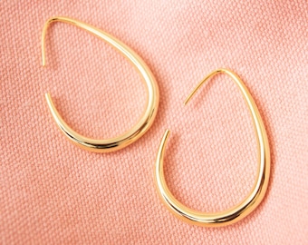 Gold Plated Threader Hoop Earrings: Minimalist Dangle Earrings