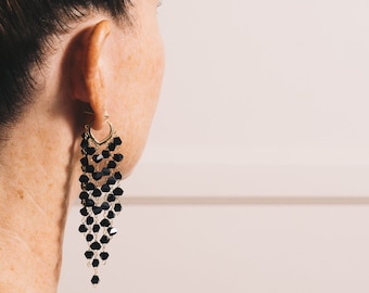 Black Crystal Dangle Earrings: 18K Gold Plated Chandelier Earrings