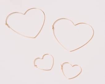 Delicate Heart Wire Hoop Earrings | 14k Goldfill
