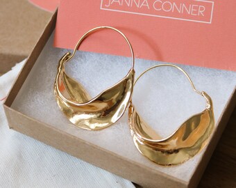 Gold Hoop Earrings Thick Chunky Sculptural Earrings Gold Hoops Gold Hoop Earrings Gold Earrings Hoop Gold Basket Hoops Janna Conner