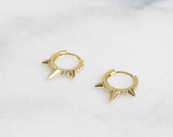 Gold Spike Huggie Hoop Earrings Small Huggie Hoops Gold Janna Conner