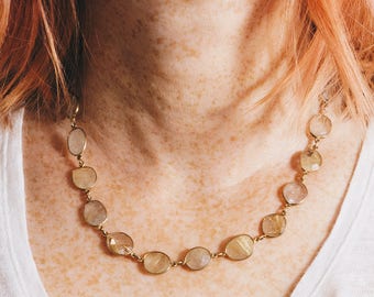 Golden Rutilated Quartz Necklace: 18k Gold Plated Sterling Silver
