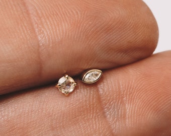 14K Gold Diamond Piercing Stud: Threadless Pushpin Earring (Single)