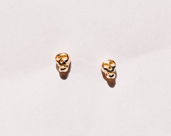 Dainty Skull Stud Earrings: 14K Gold, Sterling Silver, Hypoallergenic