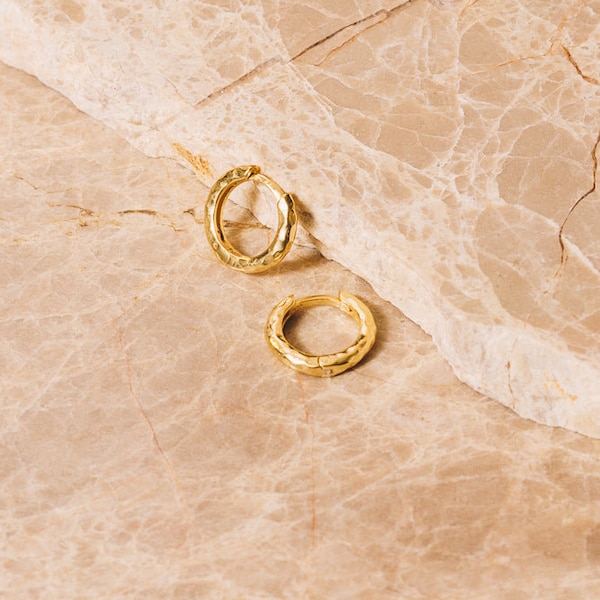 Gold Hammered Huggie Hoop Earrings: Small Janna Conner Hoops