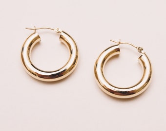 20 mm Tube Hoop Earrings made in 14k Gold
